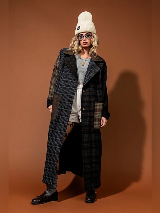 Dressed in LALA Jackets & Blazers - Dressed in LALA Risk Something Longline Plaid Patchwork Coat